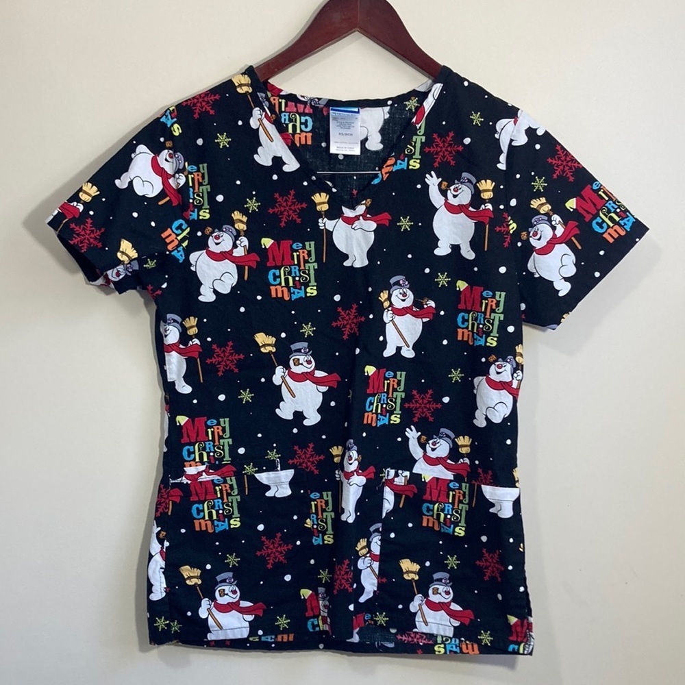 Frosty The Snowman Women’s Scrub Top Size XS